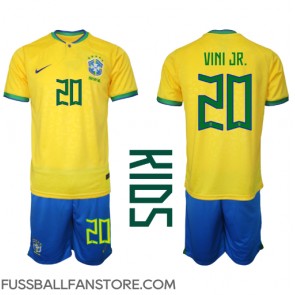 Brasilien Vinicius Junior #20 Replik Heimtrikot Kinder WM 2022 Kurzarm (+ Kurze Hosen)